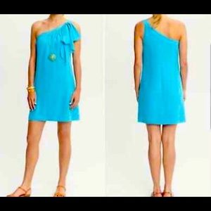 COPY - Banana Republic Summer Dress Blue Silk one shoulder worn twice